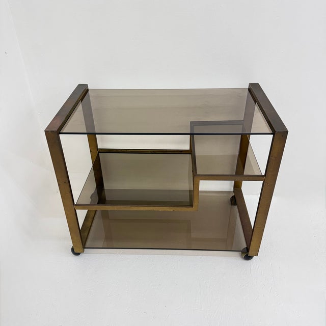 Mid-Century Brass Bar Car with Smoked Glass, 1970s For Sale - Image 18 of 18