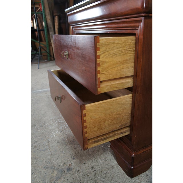 2000 - 2009 A Pair of Stickley French Louis Philippe Style Cherry Marble Top Nightstands Bedside Table For Sale - Image 5 of 15