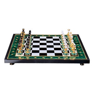 20th Century Russian Dolerite, Malachite & Kascholong Opal Chess Set. For Sale