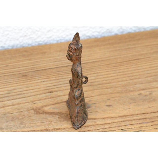 Asian Antique Ancient Laos Artifact Style Bronze Miniature Buddha For Sale - Image 3 of 7