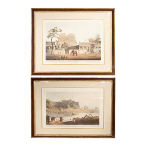 Henry Salt, Engravings of Pagoda at Ramisseran, Ruins of the Port - Set of 2