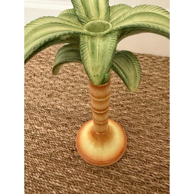 Vintage Pr Italian Hand Painted Palm Tree Candleholders For Sale - Image 10 of 11