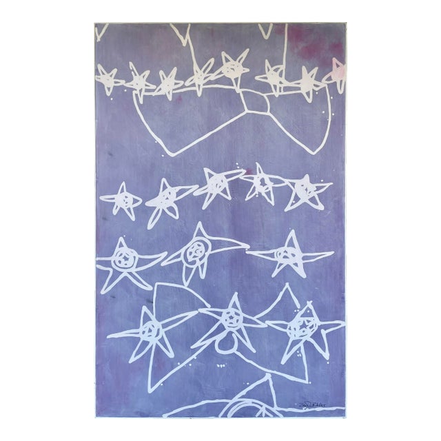 Late 20th Century Original XL Purple Star Painting on Board Signed by Zandra Rhodes For Sale