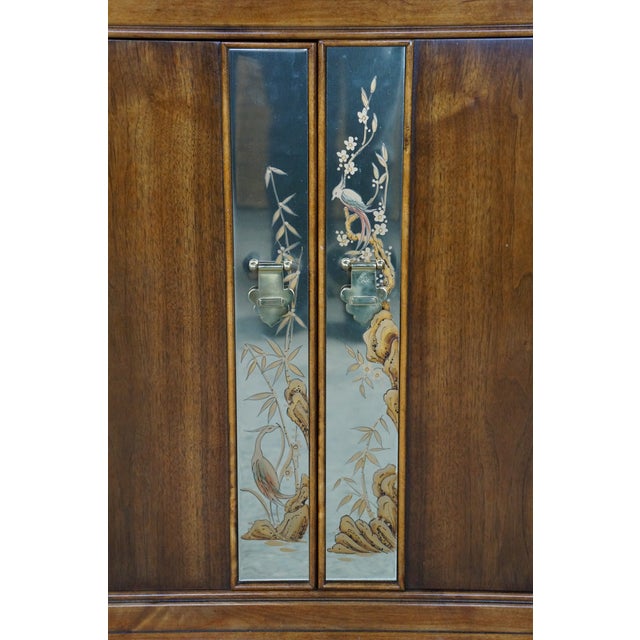 Mid 20th Century Mid-Century Fancher Chinoiserie Campaign Walnut Smoked Glass Buffet Credenza MCM For Sale - Image 5 of 18
