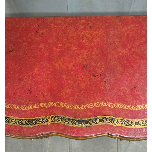 Red Vintage Theodore Alexander Red Leather Wrapped Serpentine Chest of Drawers For Sale - Image 8 of 13