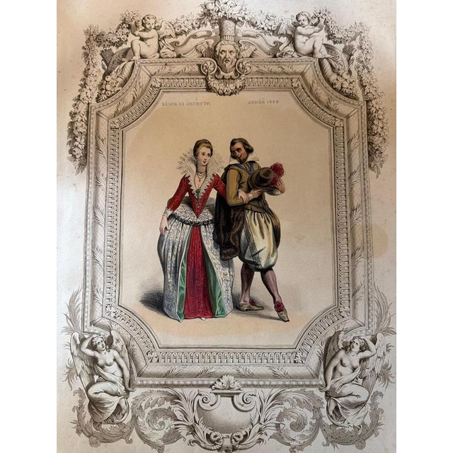 Beige Henri IV & Marie De Medici French Court Costume, 1847, Lithograph For Sale - Image 8 of 9