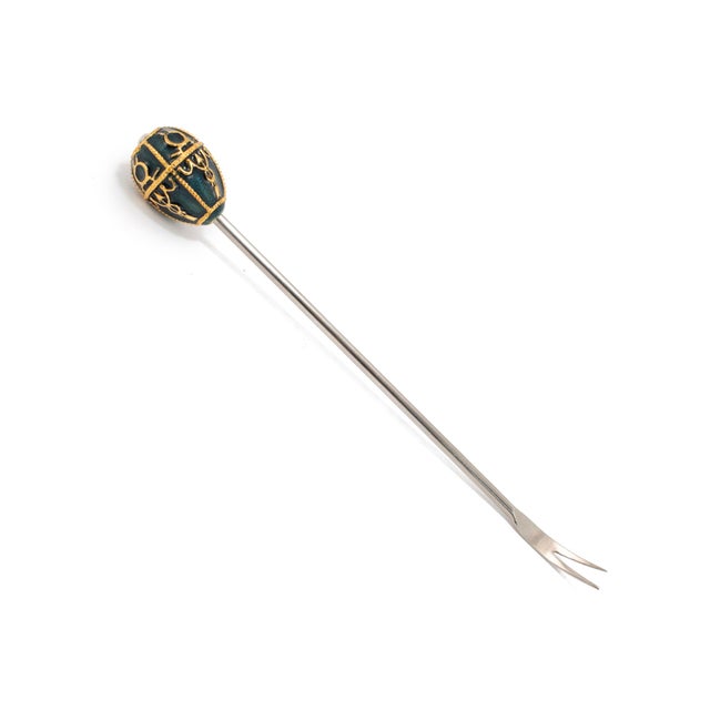 Vintage Fabergé Imperial Collection Enameled Egg Set of 4 Topped Cocktail Forks For Sale - Image 10 of 11