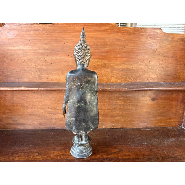 Boho Chic Burmese Artist, Mandalay Style Standing Buddha, Early 20th Century, Bronze For Sale - Image 3 of 15