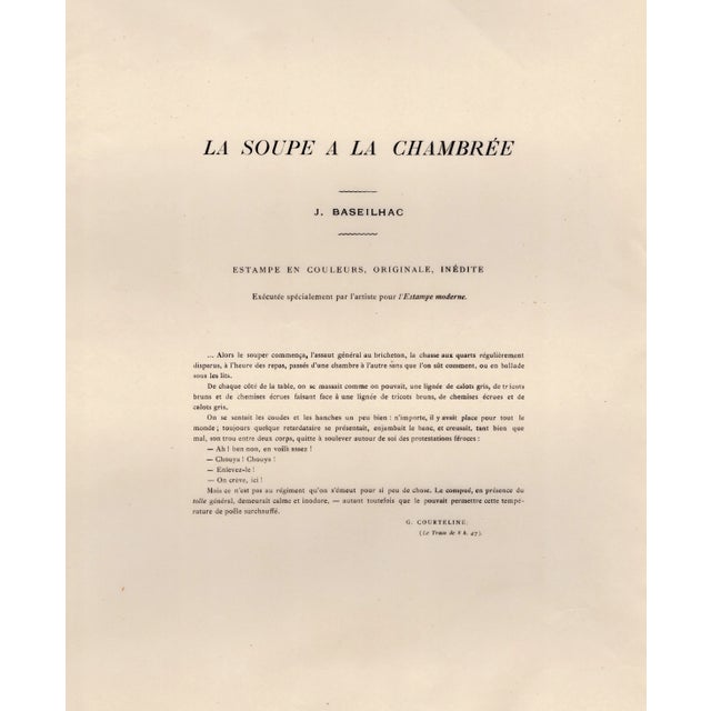J. Baseilhac, La Soupe à la Chambrée, 1898, Original Lithograph For Sale - Image 7 of 9