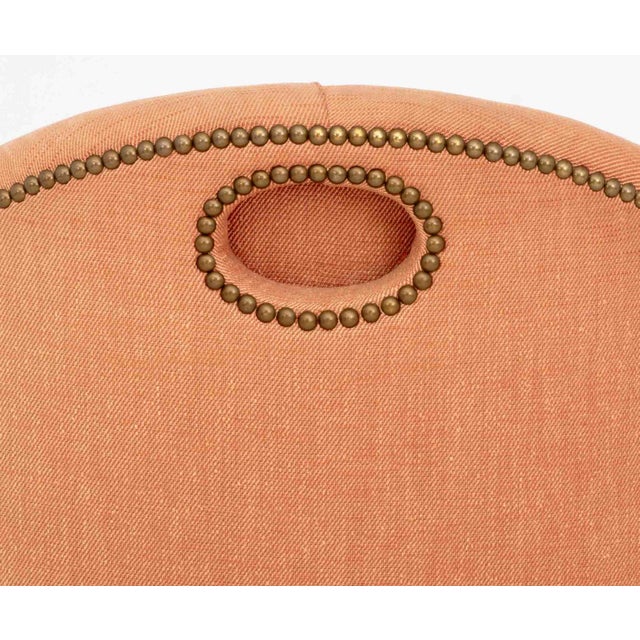 Wood Edward Ferrell Victorian Style Button-Tufted Red Fabric Upholstered Slipper Chair For Sale - Image 7 of 8