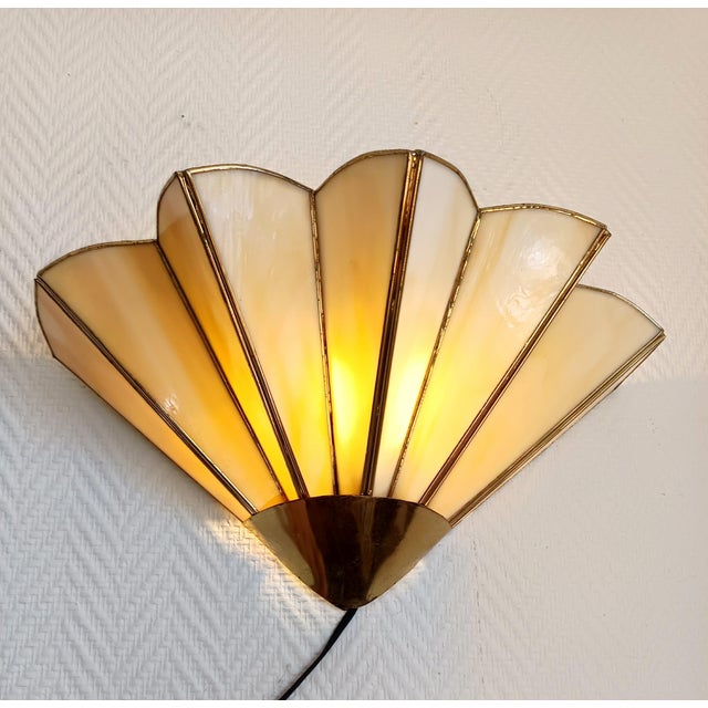 Art Deco Fan Wall Sconce in Glass Paste, 1940s For Sale - Image 4 of 9