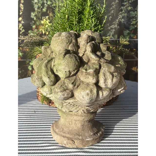 Vintage Cast Stone Fruit Basket Garden Urn For Sale - Image 4 of 16