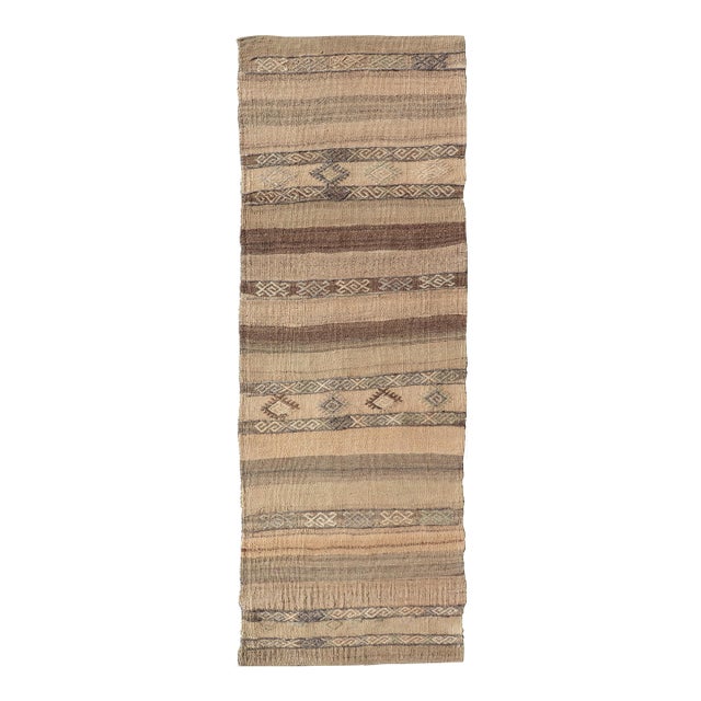 Earthy Toned Vintage Turkish Kilim Runner With Geometric Motifs 2'5 X 7'3 For Sale