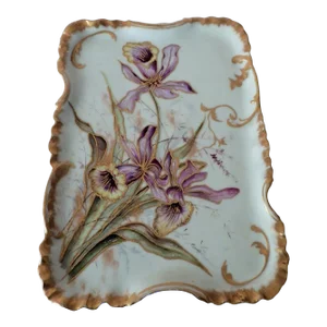 Antique Art Nouveau Limoges Haviland & Co France Porcelain Hand Painted Purple Iris Tray 1888 1896