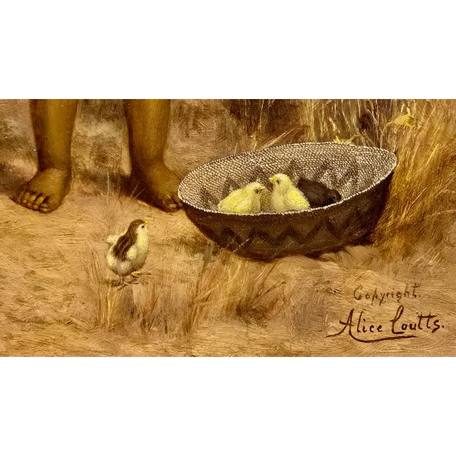 Copper Alice Coutts –Young Native American Pomo Girl W/Her Chicks-19th C. Oil Painting For Sale - Image 8 of 13
