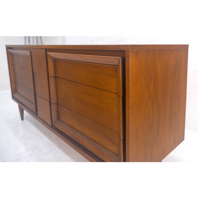 Wood Mid Century Modern Sculpted Walnut 68" Long 9 Drawers Dresser Credenza MINT For Sale - Image 7 of 13