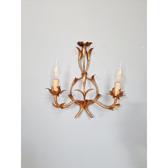 Floral Wall Sconces in Gilt Metal, Italy, 1960, Set of 2 For Sale - Image 13 of 14