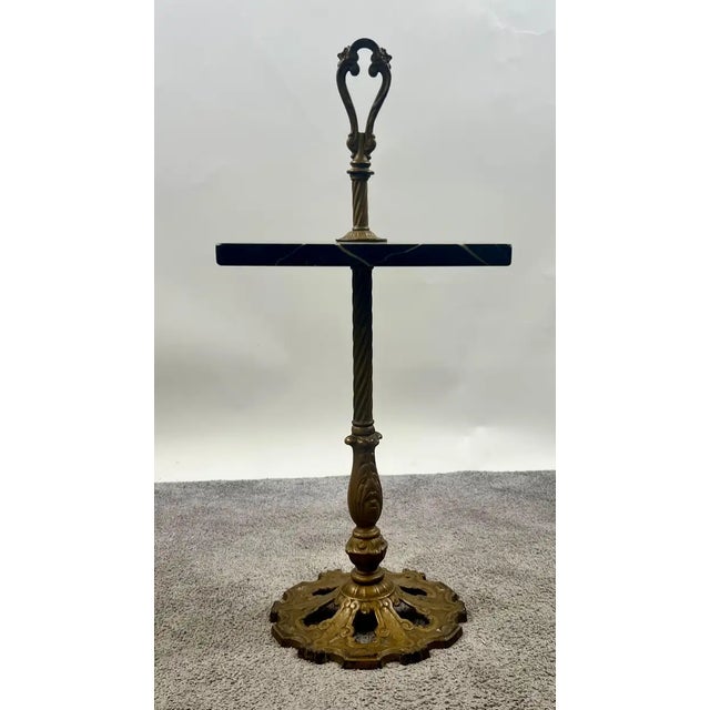 Art Nouveau Art Nouveau Marble Top and Brass Smoking or Side Table For Sale - Image 3 of 14