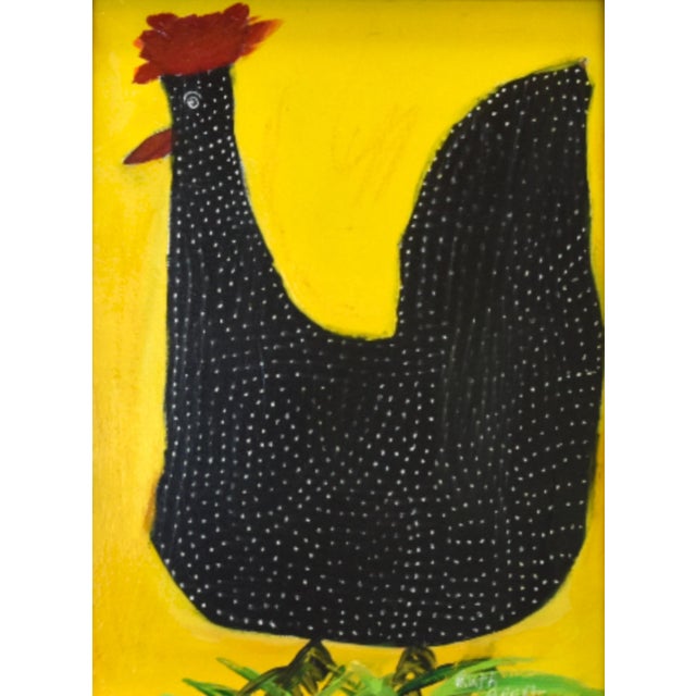 Folk Art Chicken Hen Painting by Ruth Arenz Iincluding the Aniqued Gold Wood Frame For Sale - Image 4 of 7