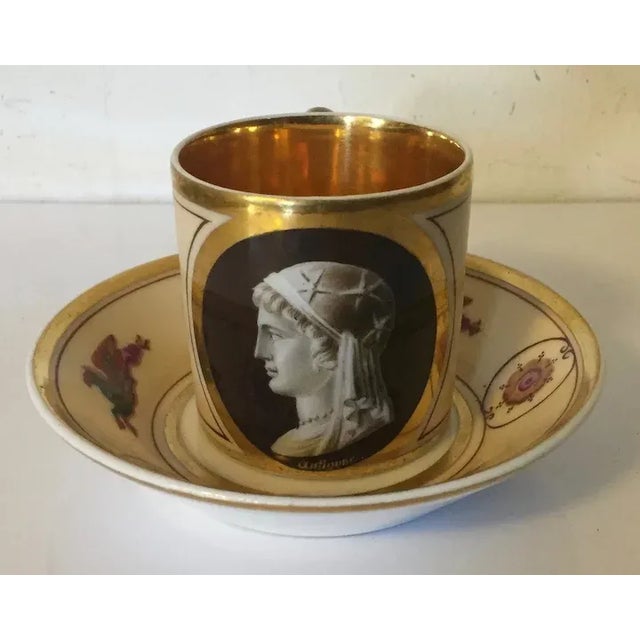 Brown Antique Early 19th Century French Empire Porcelain La Courtille Tea Cup & Saucer - A Pair For Sale - Image 8 of 13
