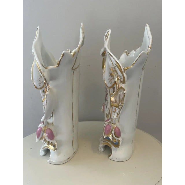 French Pair of 19th Century French Porcelain Vases With Floral Painted and Glazed Decoration For Sale - Image 3 of 10