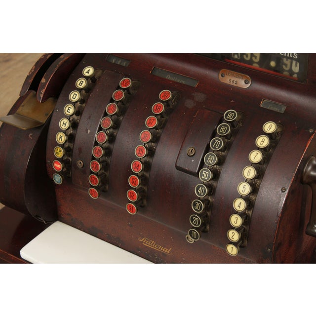 Red Vintage National Hand-Crank Cash Register For Sale - Image 8 of 11