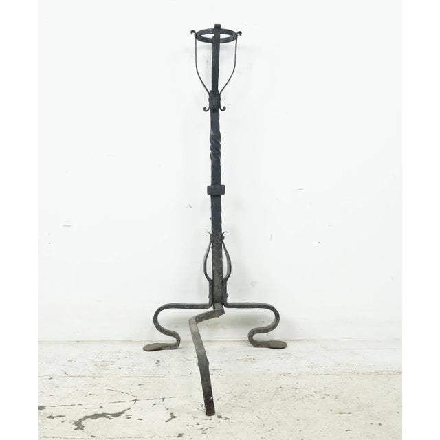 Pair of Antique French Basket Top Wrought Iron Andirons For Sale - Image 11 of 12