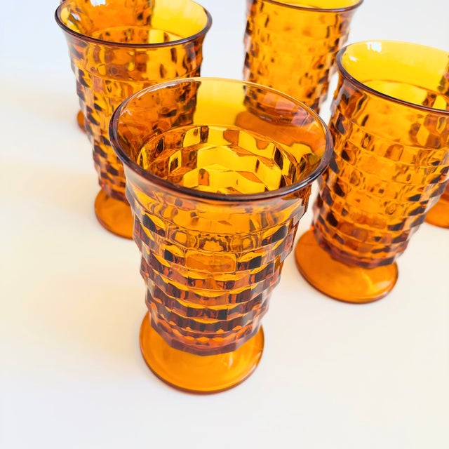 Cubist Amber Glass Iced Tea Tumblers - Set of 6 - Whitehall by Colony For Sale - Image 9 of 11