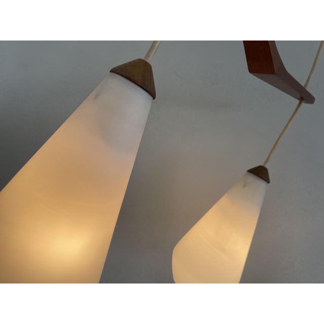 Mid-Century Modern Danish Teak Hanging Light in White Opaline Glass, 1960s For Sale - Image 3 of 13