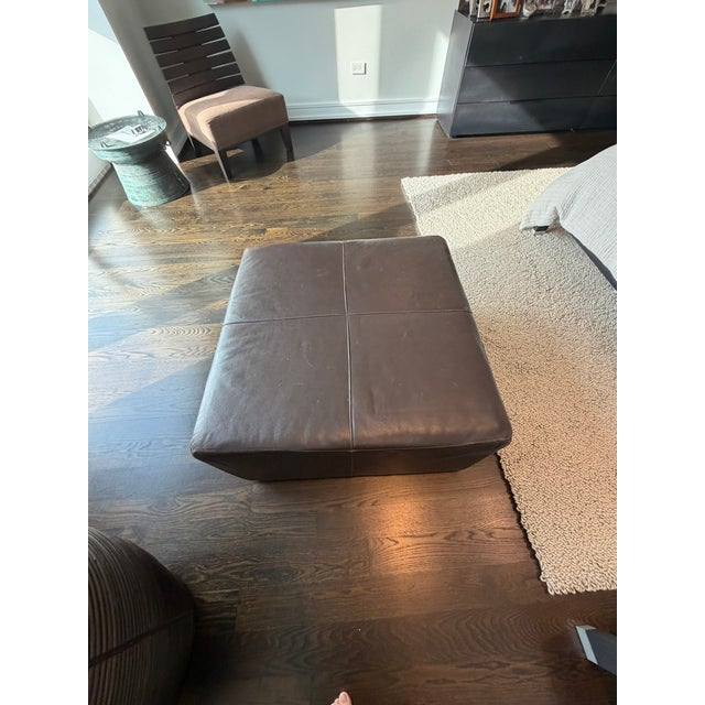 Transitional Square Leather Ottoman — Modern Design, Rich Espresso Leather, Versatile Accent Piece For Sale In Chicago - Image 6 of 7