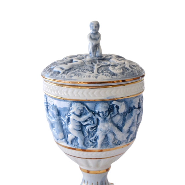 Ceramic Capodimonte Cherub Urn With Lid For Sale - Image 7 of 14