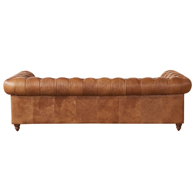 American Duplicate Crafters and Weavers Century Light Brown Leather Chesterfield Sofa For Sale - Image 3 of 5