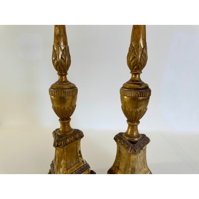Wood Pair of Mid 19th Century French Water Gilt Gold Candlesticks Prickets For Sale - Image 7 of 12