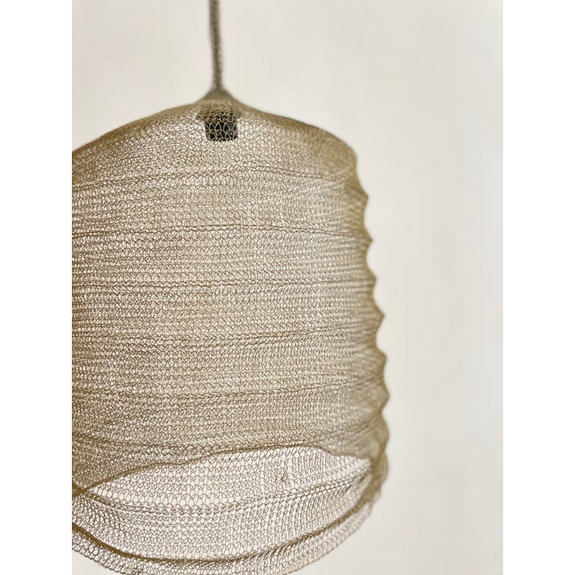 21st Century Handcrafted Knitted Lamp Wavy Bell in Gold Color, D35cm For Sale - Image 9 of 12