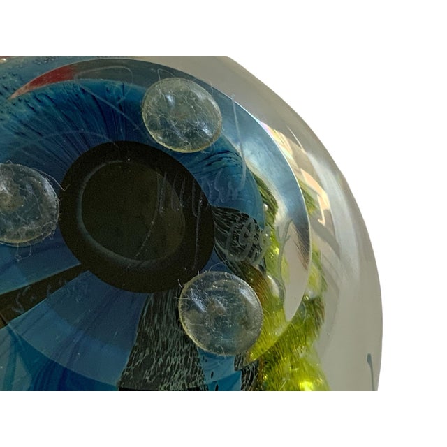 Vintage Josh Simpson Inhabited Planet Planetary Glass Marble Paperweight 2.75" Signed Made in Usa 1994 For Sale - Image 4 of 4