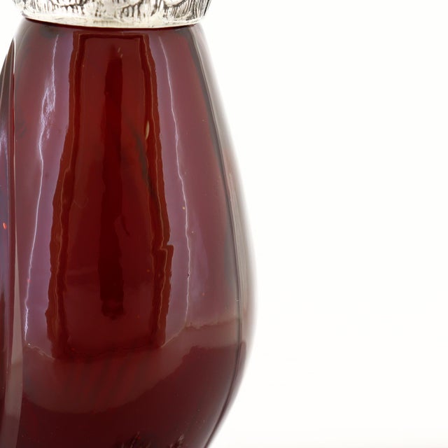 Pair Cartier Sterling Silver & Ruby Red Cut Glass Oil & Vinegar Cruet Decanters For Sale - Image 16 of 18