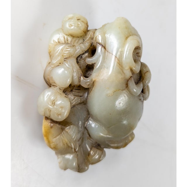 Asian 20th Century Chinese Qing Style Nephrite Jade Carving of Boys and Ram For Sale - Image 3 of 13
