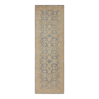 Shabby Chic Ziegler Blue/Gold Wool Runner Rug- 3'11'' X 10'11'' For Sale