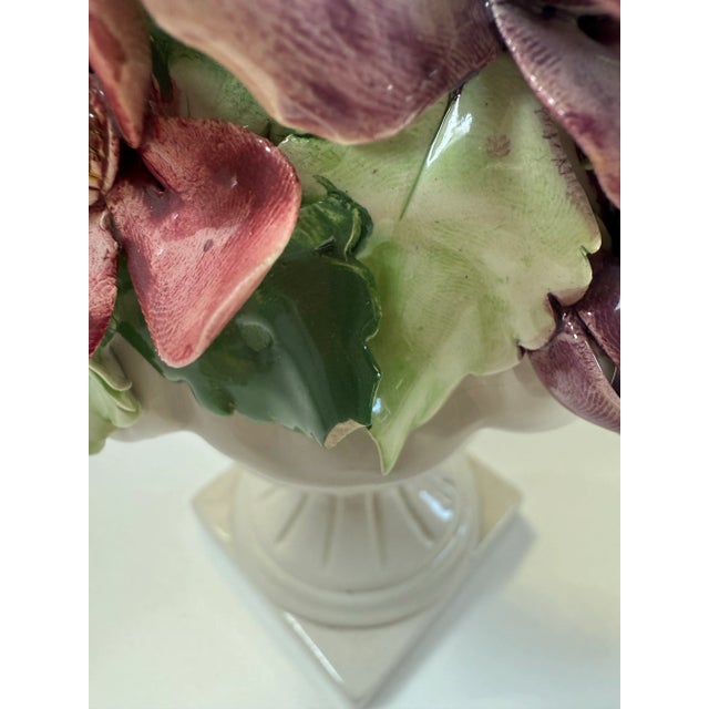 Vintage Italian Capodimonte Style Majolica Lidded Urn With Colorful Roses For Sale - Image 9 of 12