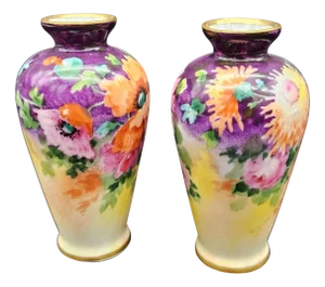 Antique Art Nouveau Porcelain Vases by Marcel Chabrol for Limoges, 1890s, Set of 2