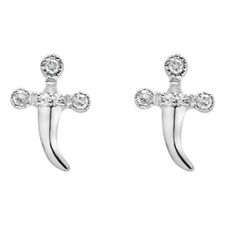 .925 Sterling Silver Diamond Accent Knife Earrings (H-I Color, I2-I3 Clarity) For Sale