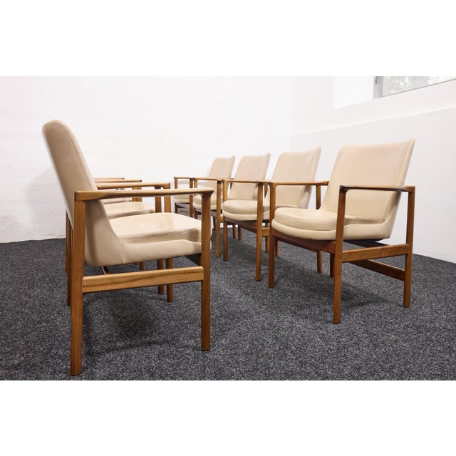 Mid-Century Conference Armchairs in Walnut and Vinyl Leather by Ib Kofod-Larsen, 1963, Set of 8 For Sale - Image 15 of 18