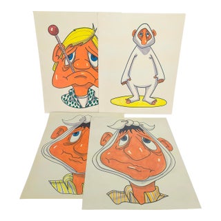 Vintage Original Marker Art Medical Sick Patient Illustration Drawings Set of 4 For Sale