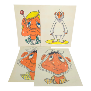 Vintage Original Marker Art Medical Sick Patient Illustration Drawings Set of 4