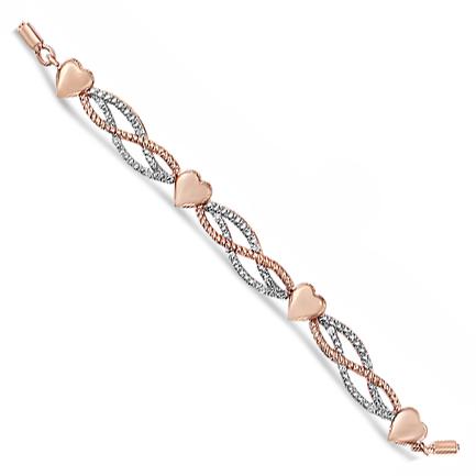 Contemporary 14K Rose Gold Plated .925 Sterling Silver Diamond Accent Layered Infinity Link and Heart Adjustable 4���-10��� Adjustable Bolo Bracelet For Sale - Image 3 of 6