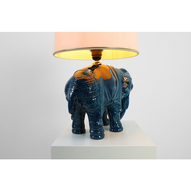Blue Hollywood Regency Blue Elephant Ceramic Table Lamp, Belgium, 1970s For Sale - Image 8 of 12