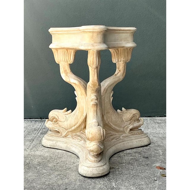 Glass Vintage Plaster Dolphin Base Glass Dining Table For Sale - Image 7 of 12