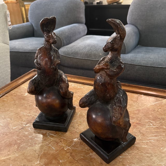 Realism Attila's Bunnies on Balls Sculpture, Pair For Sale - Image 3 of 12