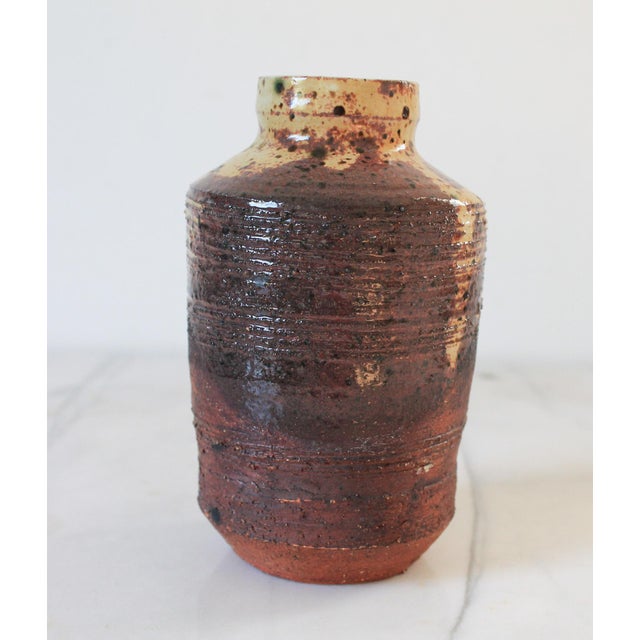 1970's Textured Brown & Beige Studio Art Pottery Vase For Sale In Milwaukee - Image 6 of 9