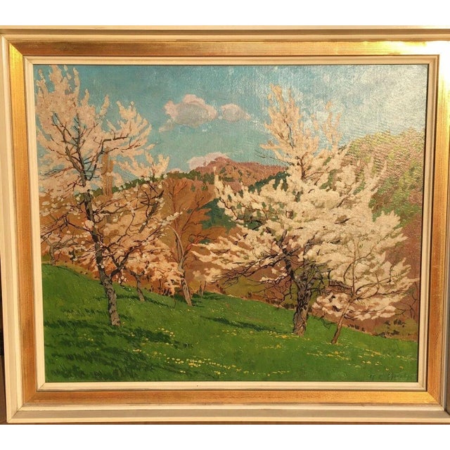 Modern Hecht Paul Richard, Cherry Blossom Witzenhausen Landscape, 1943, Oil Painting For Sale - Image 3 of 12